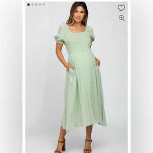 PinkBlush Mint Puff Sleeve Maternity dress